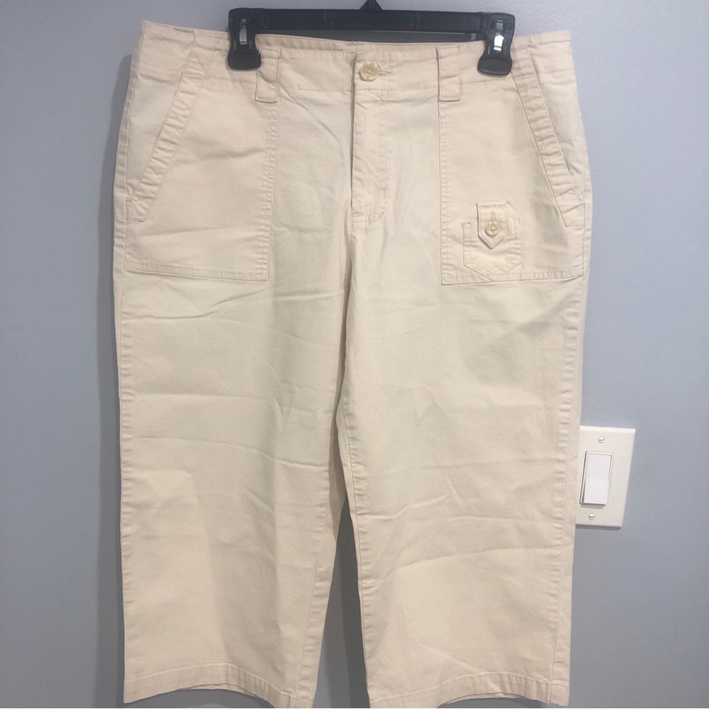 Dockers Women Capris Cropped Pants Beige/Cream Sz 16  Cotton & Spandex